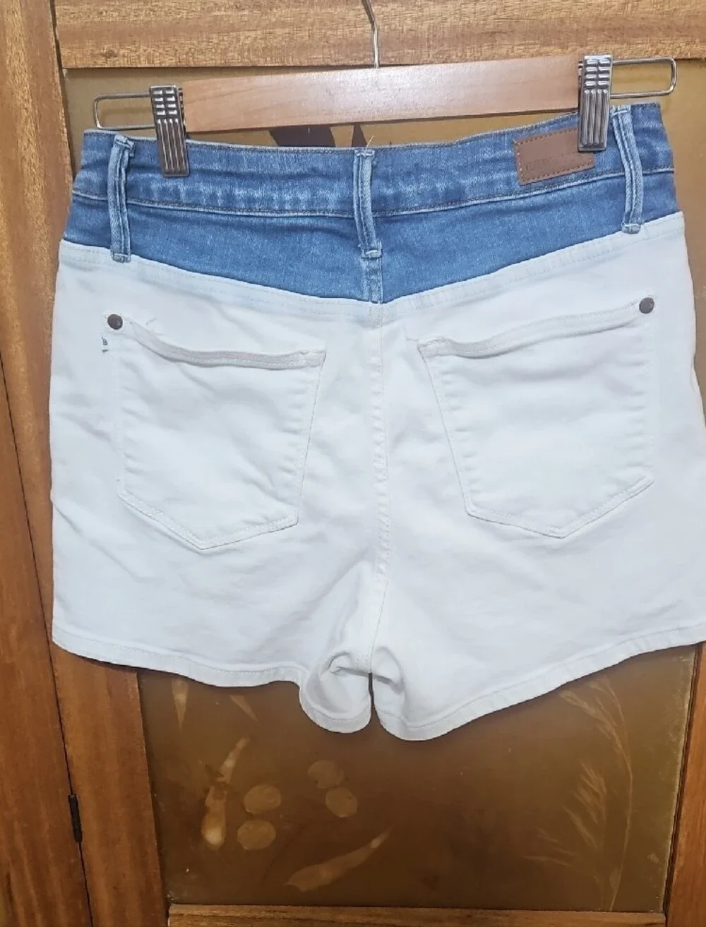 Judy Blue Annie Color Block High Rise Denim Shorts Two Tone White Blue M